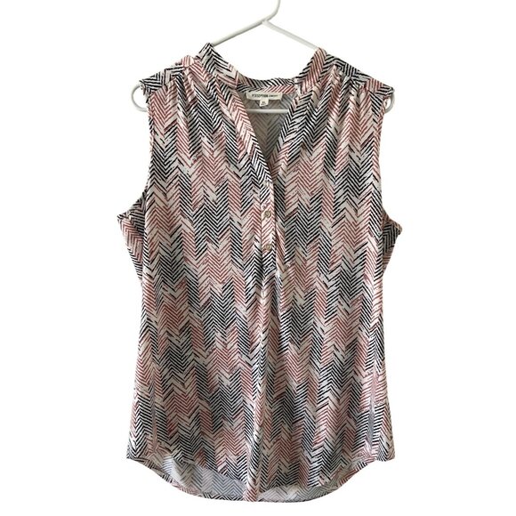 Sleeveless Chevron Print Blouse XL By Perseption Concept - Pink & Black - Picture 1 of 5